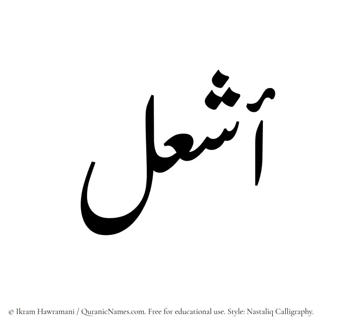 The Muslim name word Ashal written in Nastaliq calligraphic script