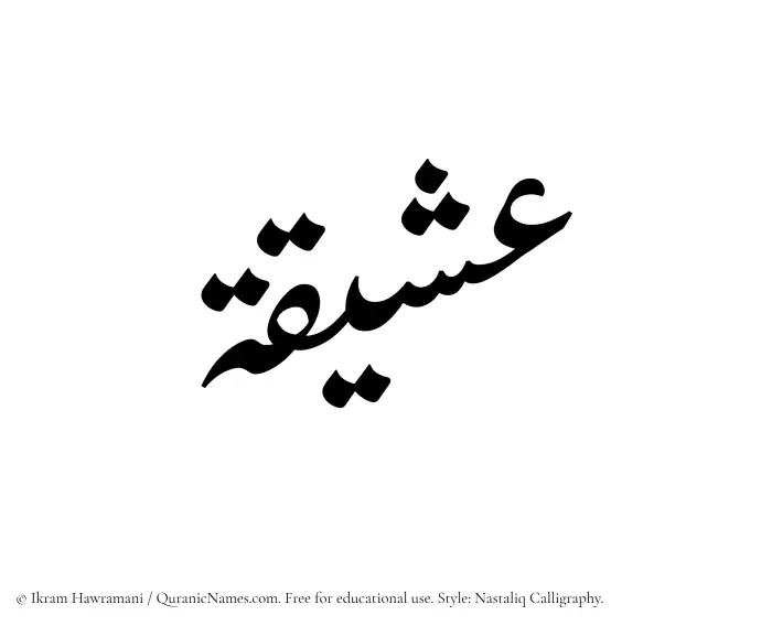 The Muslim name word Asheeqa written in Nastaliq calligraphic script
