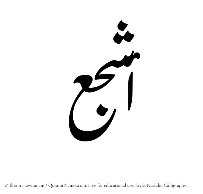 The Muslim name word Ashja written in Nastaliq calligraphic script