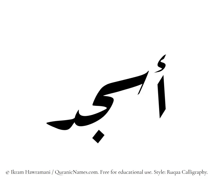The Muslim name Asjad written in Ruqaa calligraphic script