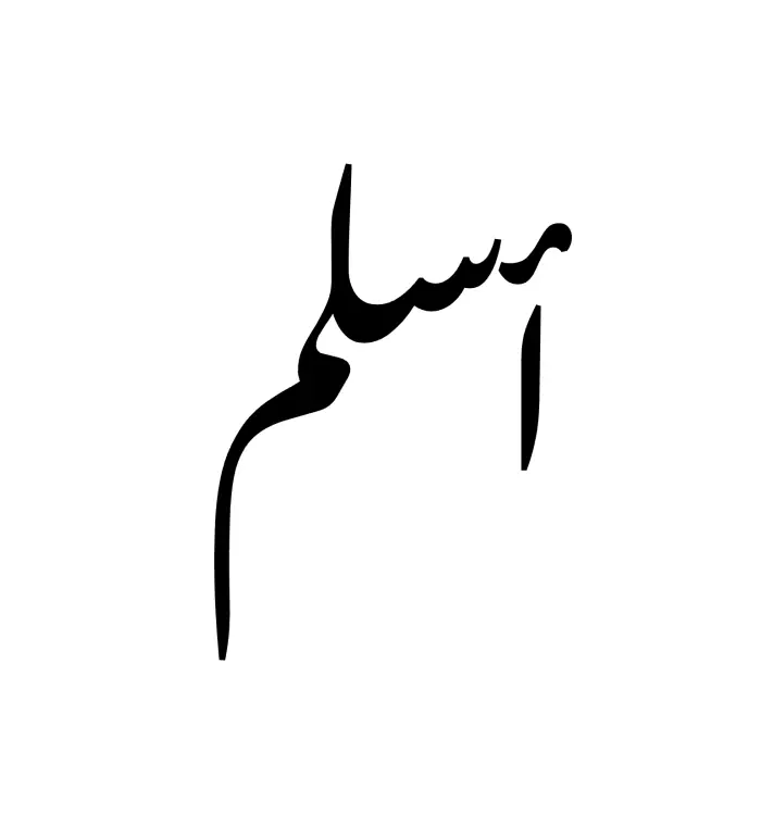 The Muslim name word Aslam written in Nastaliq calligraphic script