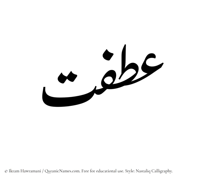 The Muslim name word Atfat written in Nastaliq calligraphic script