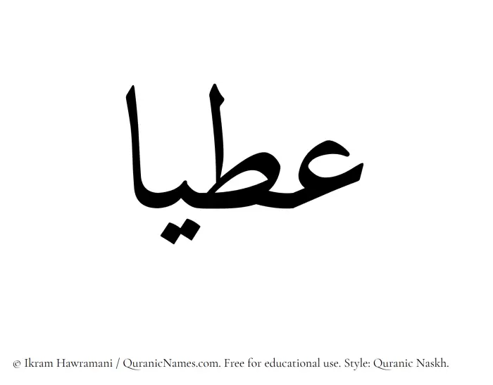 The Muslim name Atiyaa written in Quranic naskh script