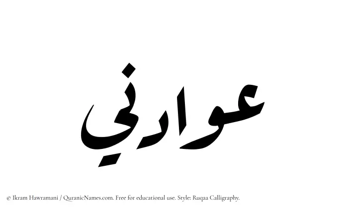 The Muslim name Awadini written in Ruqaa calligraphic script