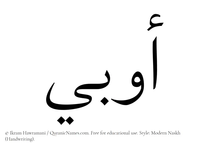 The Muslim name Awbi written in naskh script