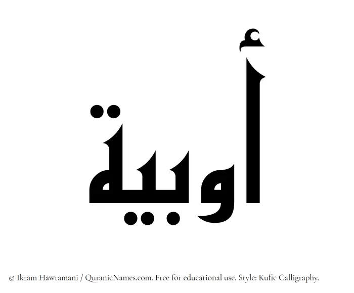 The Muslim name Awbia written in Kufi/Kufic calligraphic script