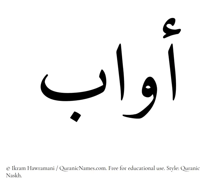 The Muslim name Awwab written in Quranic naskh script
