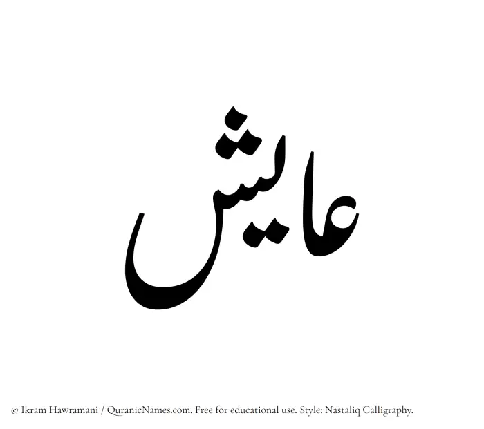 The Muslim name word Ayish written in Nastaliq calligraphic script