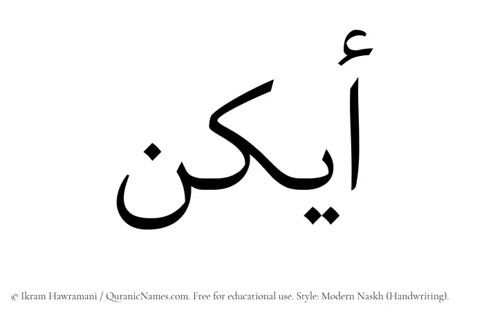 The Muslim name Aykon written in naskh script