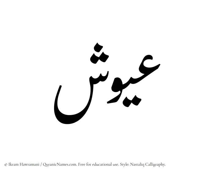 The Muslim name word Ayoosh written in Nastaliq calligraphic script