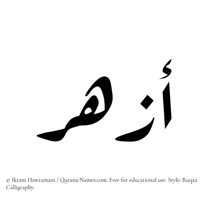 The Muslim name Azhar written in Ruqaa calligraphic script