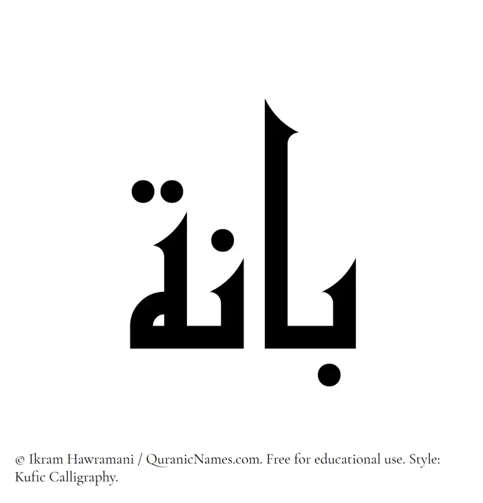 The Muslim name Baanah written in Kufi/Kufic calligraphic script