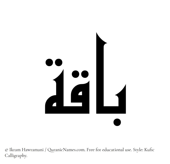 The Muslim name Baaqa written in Kufi/Kufic calligraphic script