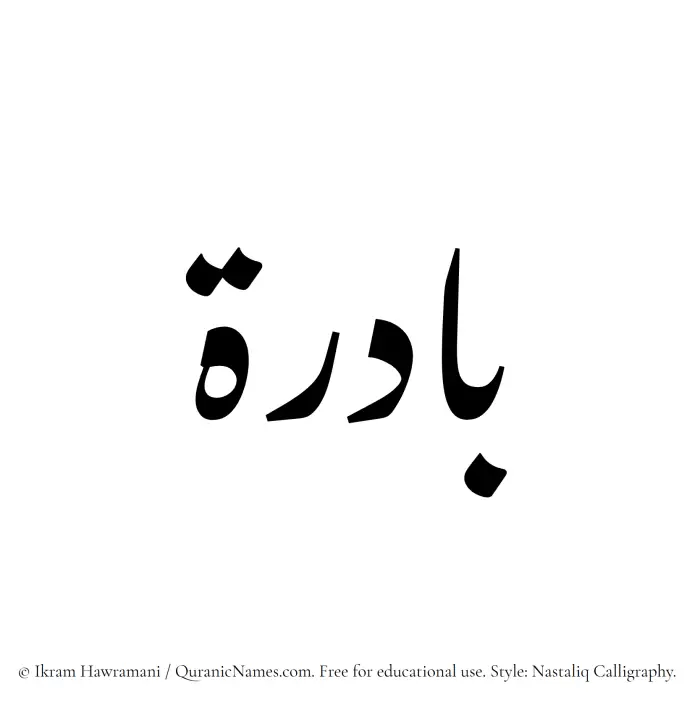 The Muslim name word Badira written in Nastaliq calligraphic script