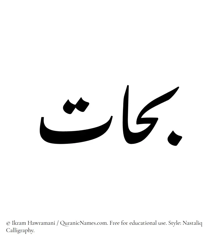 The Muslim name word Bahat written in Nastaliq calligraphic script
