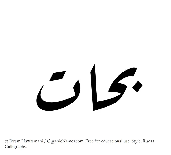 The Muslim name Bahat written in Ruqaa calligraphic script