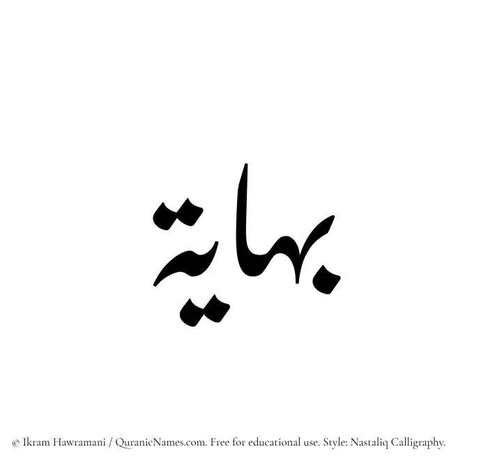 The Muslim name word Bahayah written in Nastaliq calligraphic script