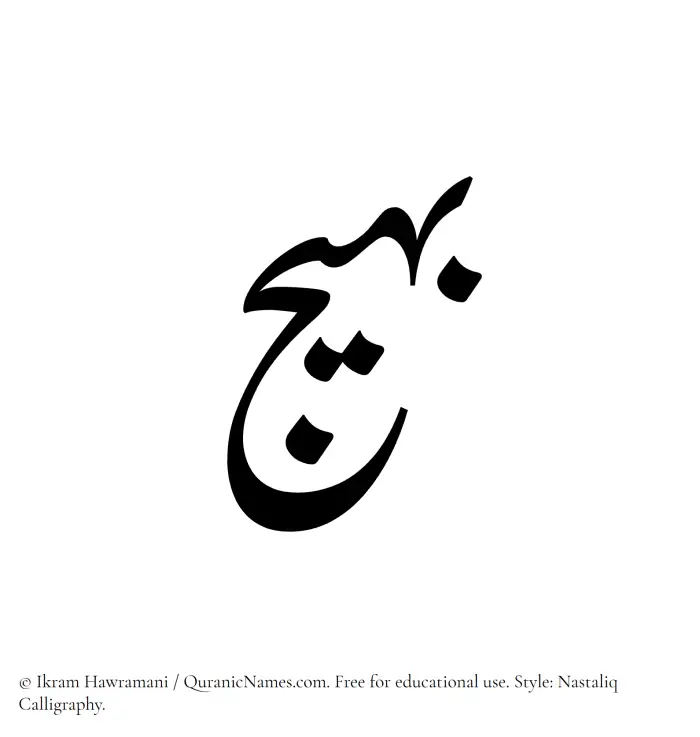 The Muslim name word Baheej written in Nastaliq calligraphic script