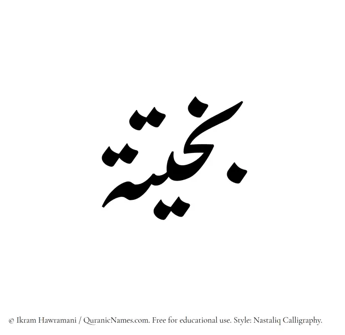 The Muslim name word Bakheeta written in Nastaliq calligraphic script