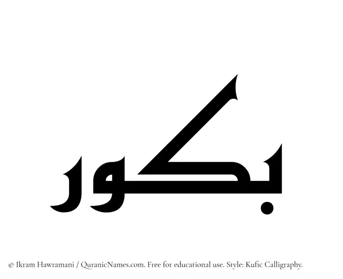 The Muslim name Bakkur written in Kufi/Kufic calligraphic script