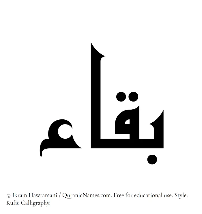 The Muslim name Baqa written in Kufi/Kufic calligraphic script