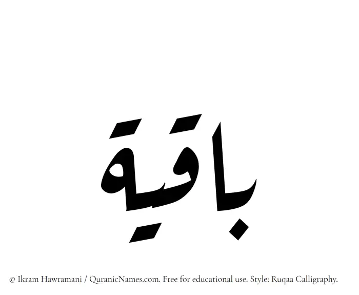 The Muslim name Baqiya written in Ruqaa calligraphic script
