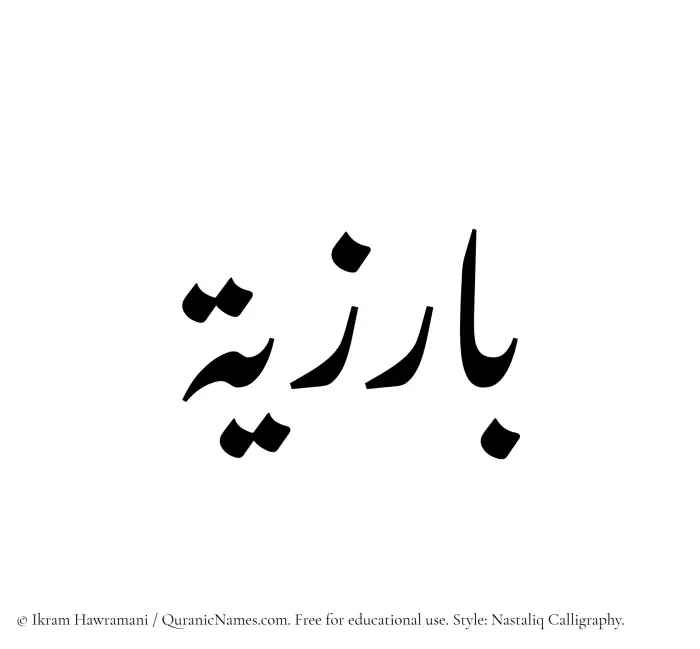 The Muslim name word Barizia written in Nastaliq calligraphic script