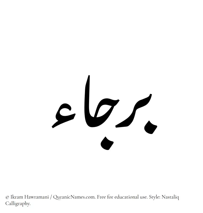 The Muslim name word Barjaa written in Nastaliq calligraphic script