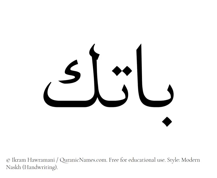 The Muslim name Batek written in naskh script