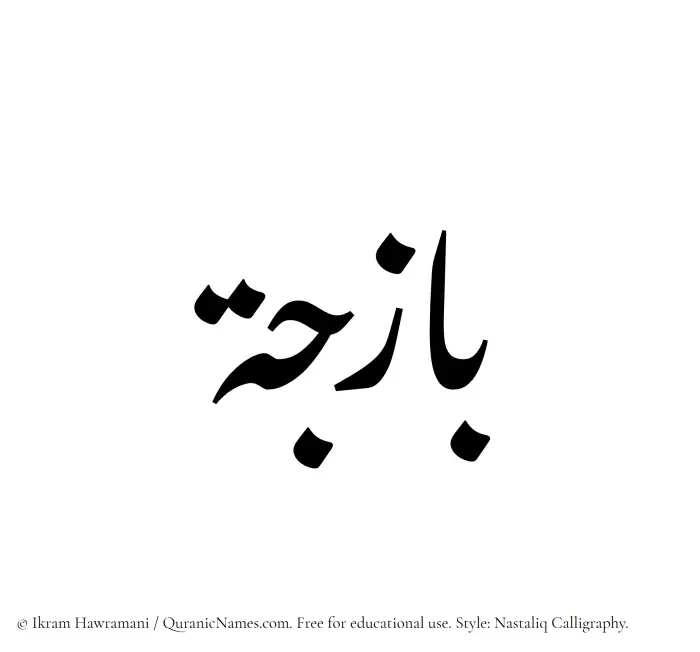 The Muslim name word Bazija written in Nastaliq calligraphic script