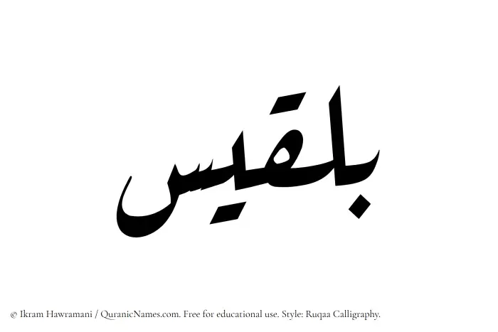 The Muslim name Bilqees written in Ruqaa calligraphic script