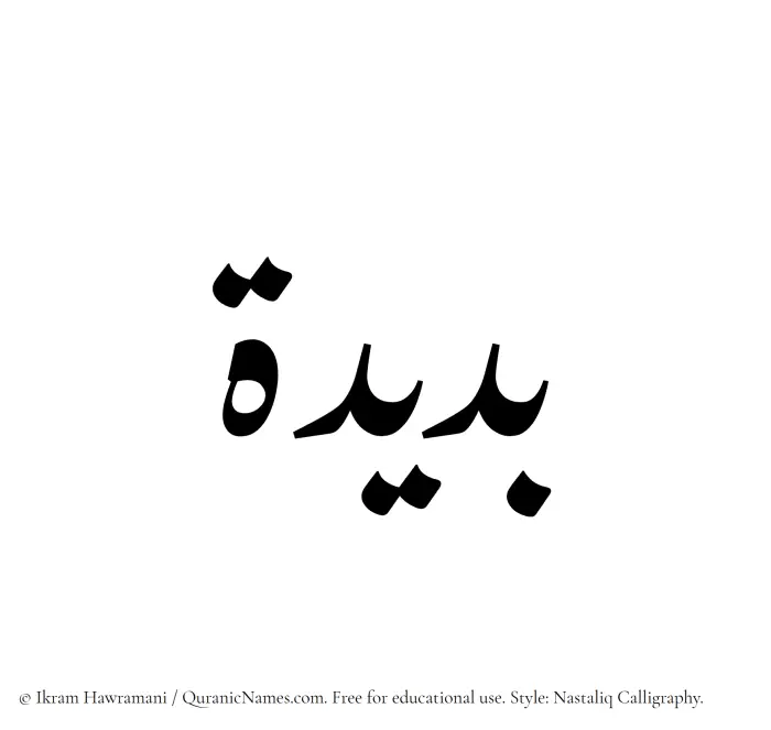 The Muslim name word Budaida written in Nastaliq calligraphic script