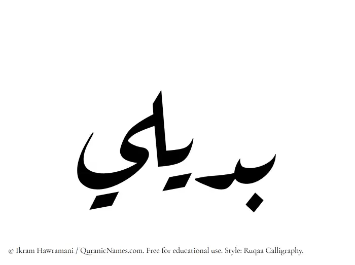 The Muslim name Budaili written in Ruqaa calligraphic script