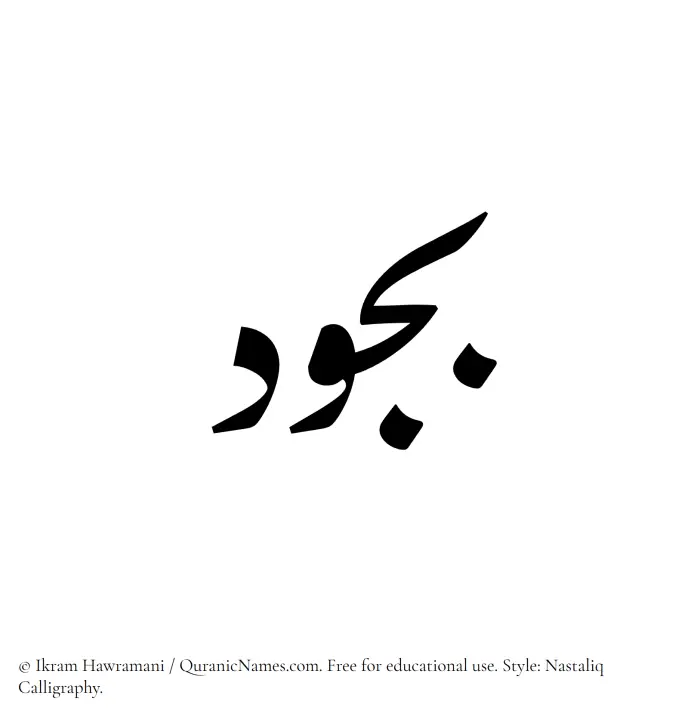The Muslim name word Bujud written in Nastaliq calligraphic script