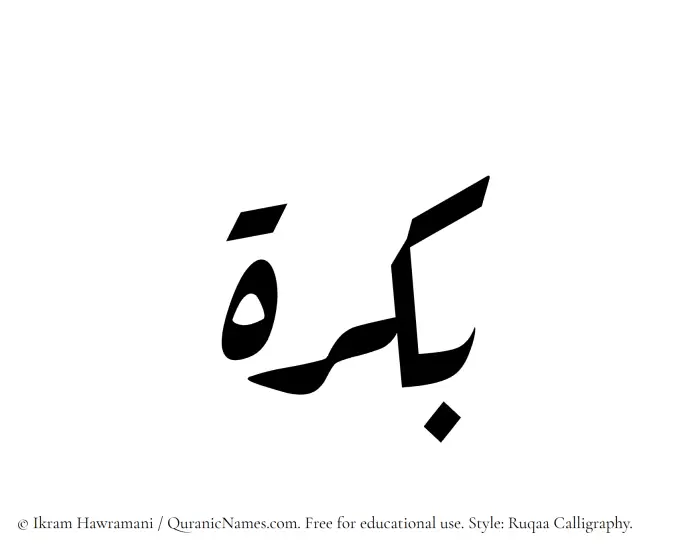 The Muslim name Bukrah written in Ruqaa calligraphic script