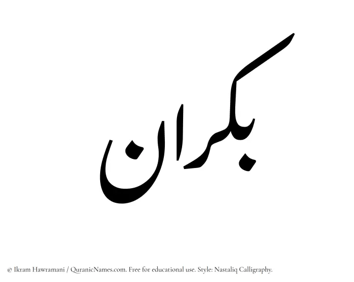 The Muslim name word Bukran written in Nastaliq calligraphic script