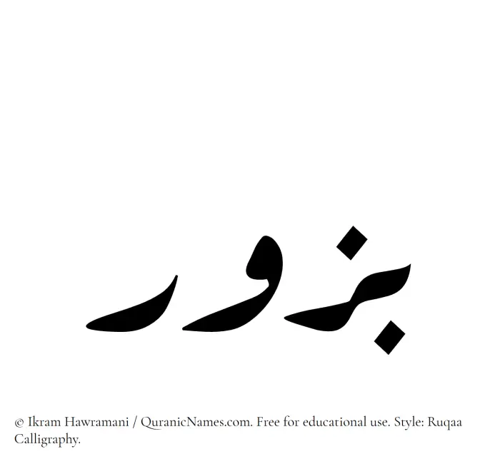 The Muslim name Buzur written in Ruqaa calligraphic script