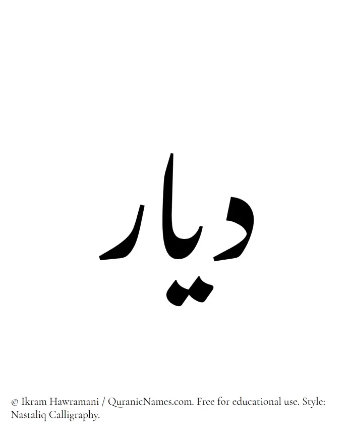The Muslim name word Dayyar written in Nastaliq calligraphic script