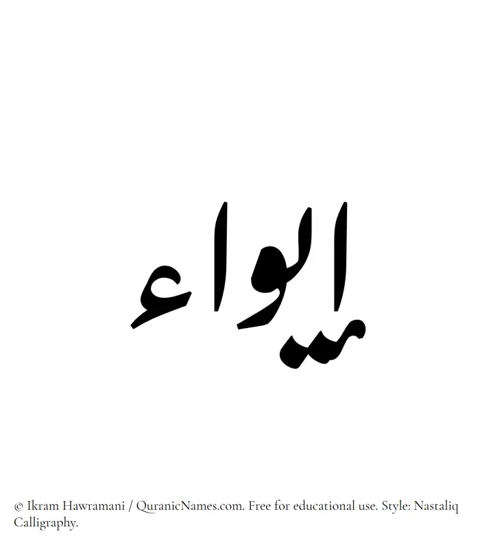 The Muslim name word Eiwa written in Nastaliq calligraphic script