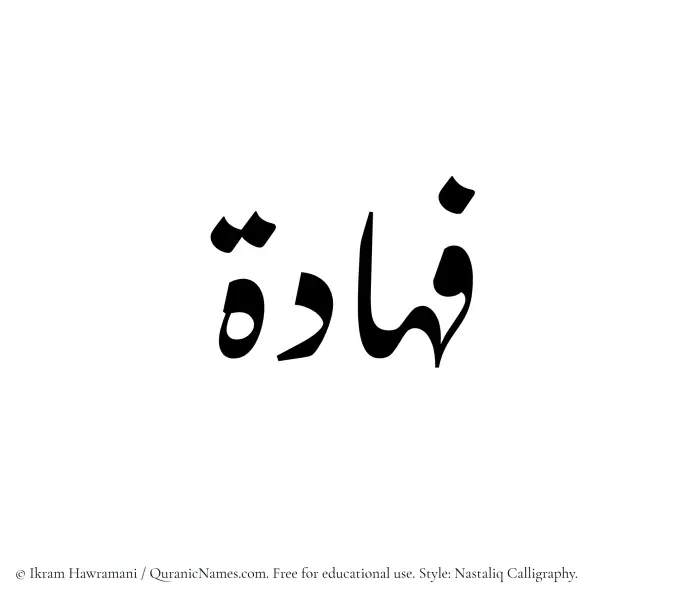 The Muslim name word Fahadah written in Nastaliq calligraphic script