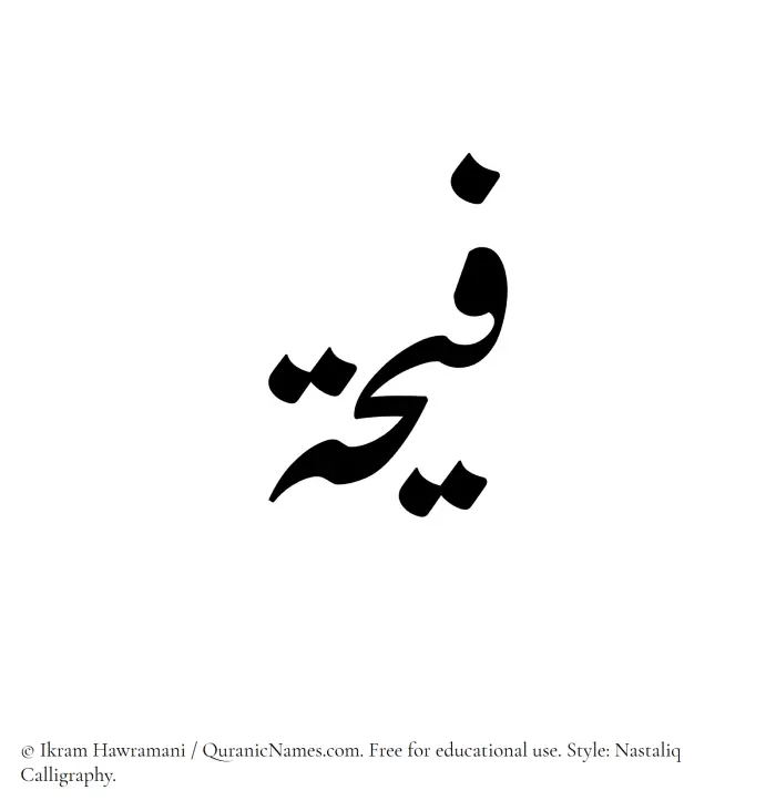 The Muslim name word Faihah written in Nastaliq calligraphic script