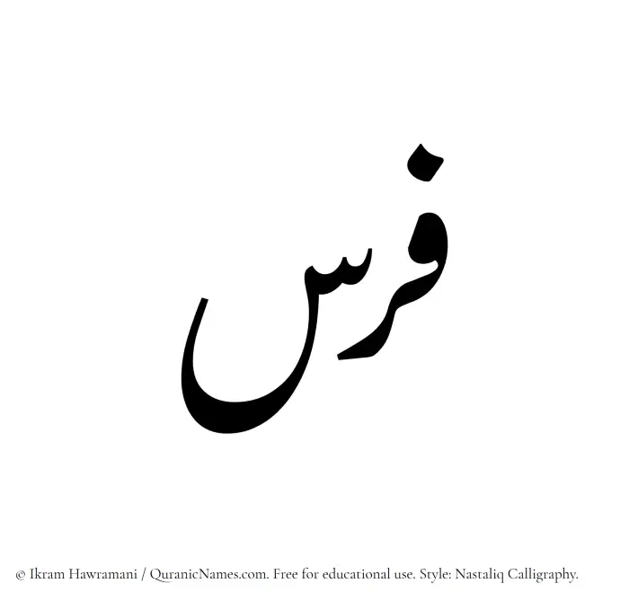 The Muslim name word Faras written in Nastaliq calligraphic script