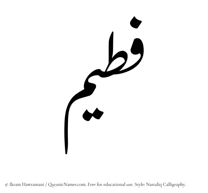 The Muslim name word Fateem written in Nastaliq calligraphic script