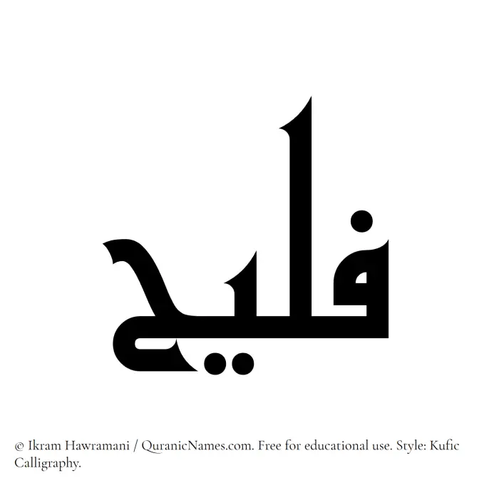 The Muslim name Fulaih written in Kufi/Kufic calligraphic script