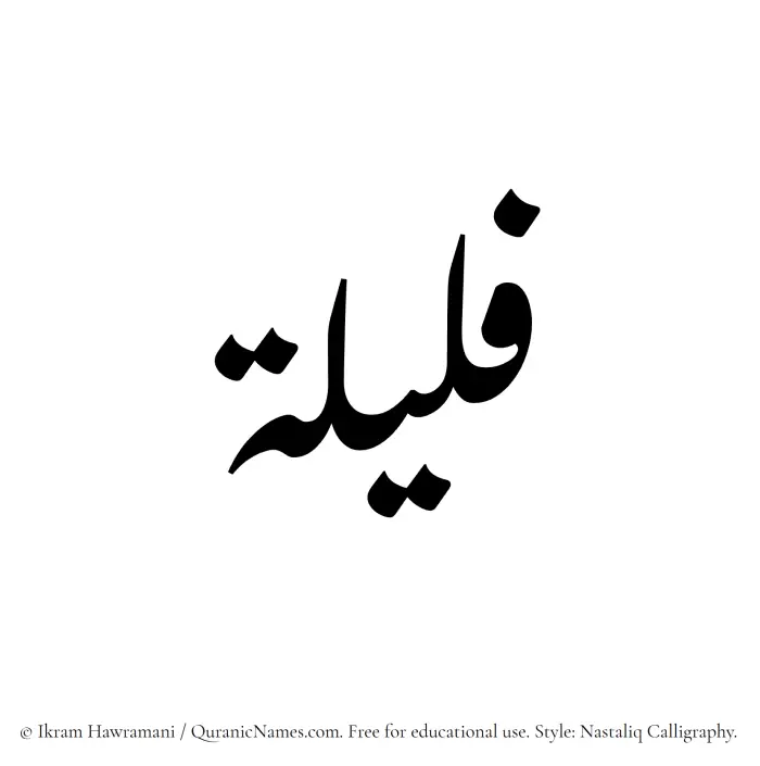 The Muslim name word Fulailah written in Nastaliq calligraphic script