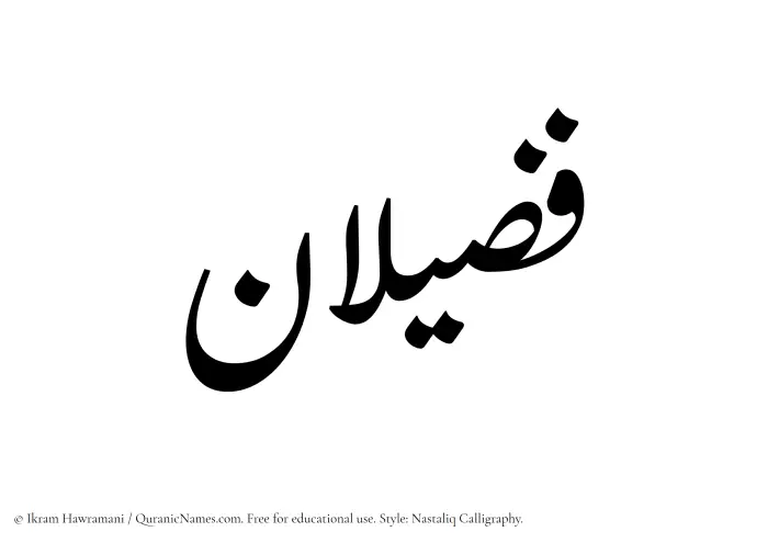 The Muslim name word Fuzailan written in Nastaliq calligraphic script