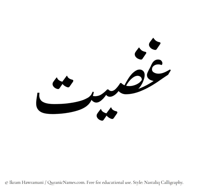 The Muslim name word Ghaziyyat written in Nastaliq calligraphic script