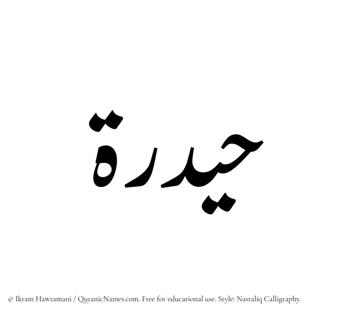 The Muslim name word Haidarah written in Nastaliq calligraphic script