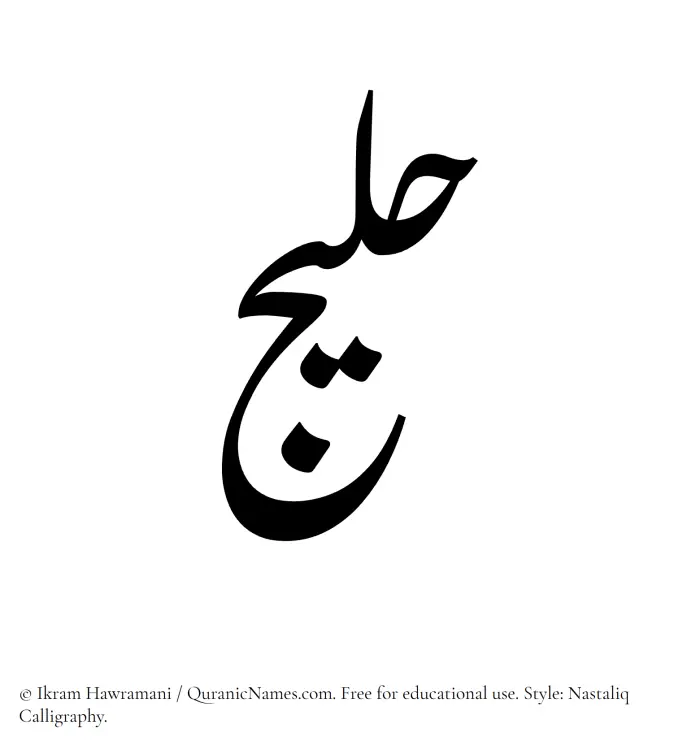 The Muslim name word Haleej written in Nastaliq calligraphic script