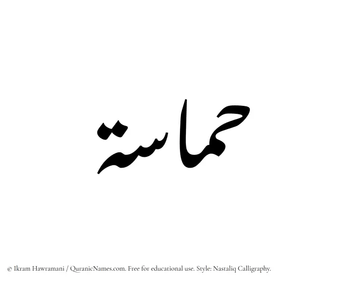 The Muslim name word Hamasah written in Nastaliq calligraphic script